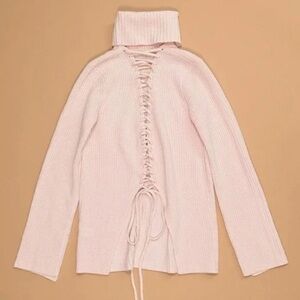 A.L.C. Alexander Pink Wool Cashmere Turtleneck Lace Up Back Sweater